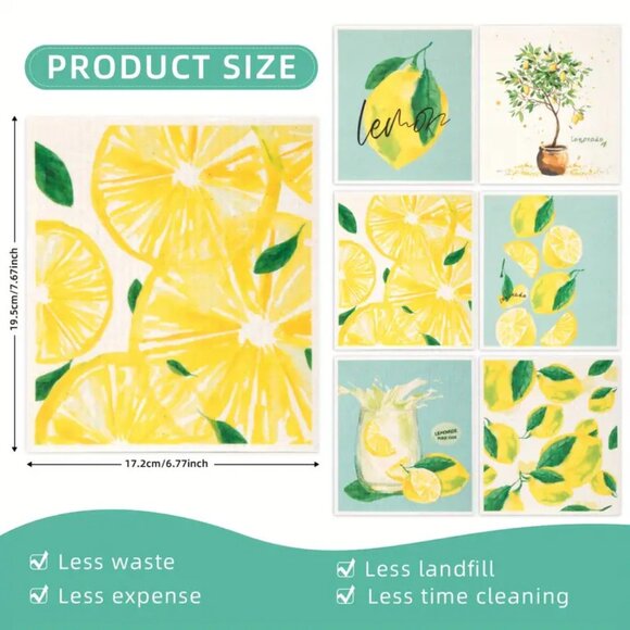 NEW Set of 12 Swedish Dishcloths - Lemon & Lemonade Kitchen Towels, Reusable - Picture 4 of 9
